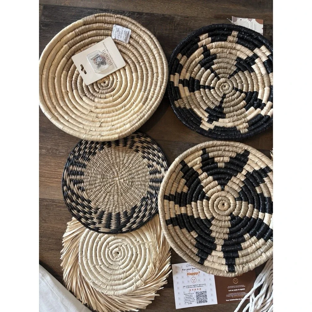 New Boho Hanging Wall Basket Decorative Set of 8 Decorative Bulrush Woven Home
